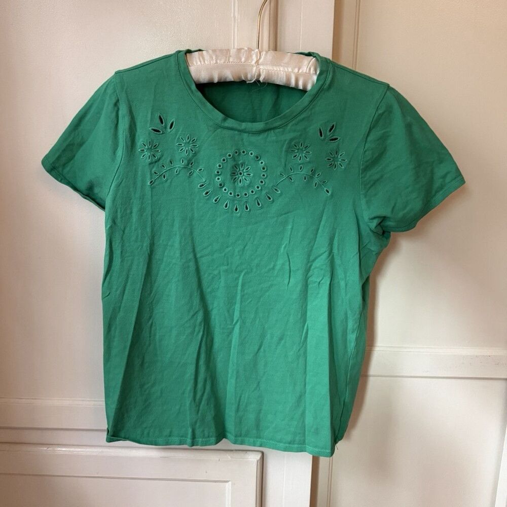 Piper James RSVP Women’s Green Eyelet Embroidered Short Sleeve Tee M